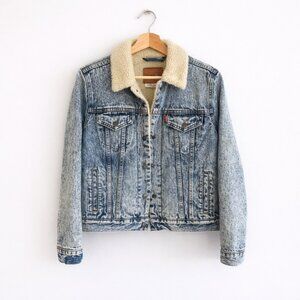 Levi's Sherpa Acid Wash Denim Button Front Tucker Jacket Blue L